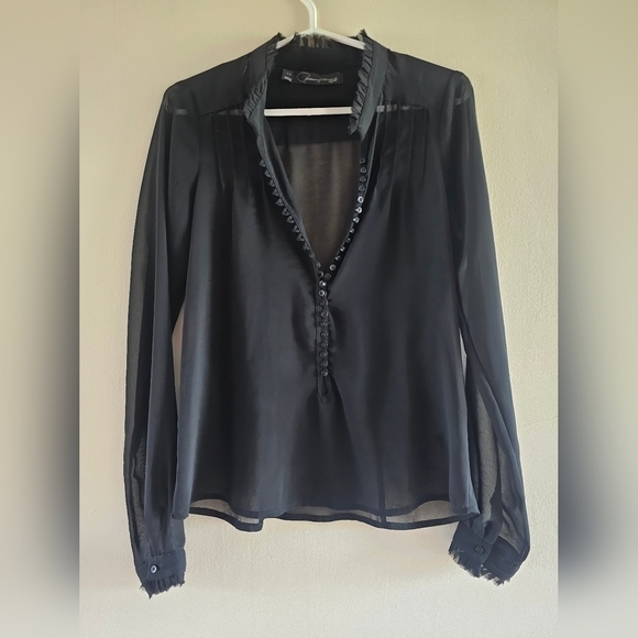 PJK Patterson J Kincaid Raw Hem Sheer Button Blouse - Picture 3 of 9
